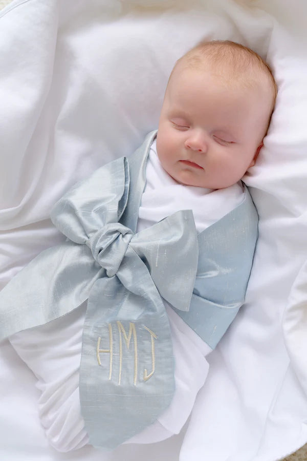 Bow Swaddle- Sea Blue Silk