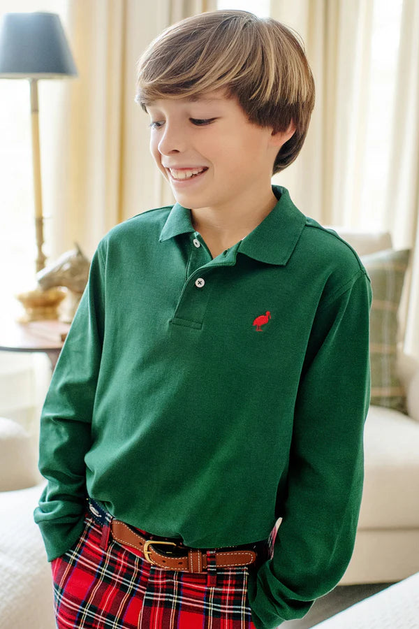 Long Sleeve Prim & Proper Polo- Grier Green with Richmond Red Stork