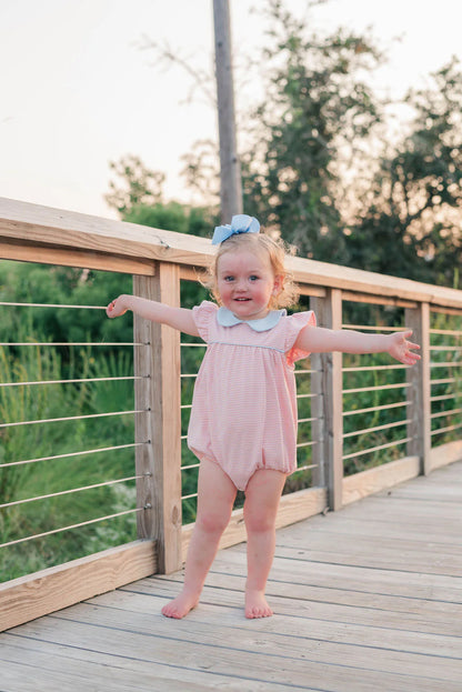 Genevieve Bubble- Coral Stripe/Light Blue