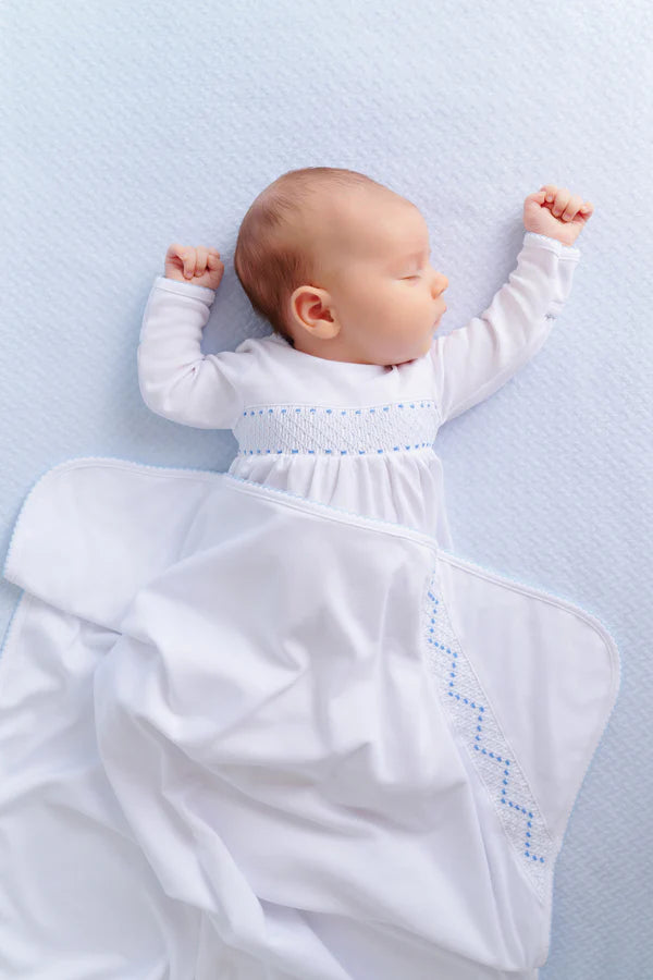 Sweetly Smocked Blessing Blanket- Buckhead Blue