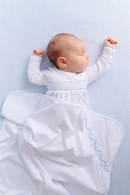 Sweetly Smocked Blessing Blanket- Buckhead Blue