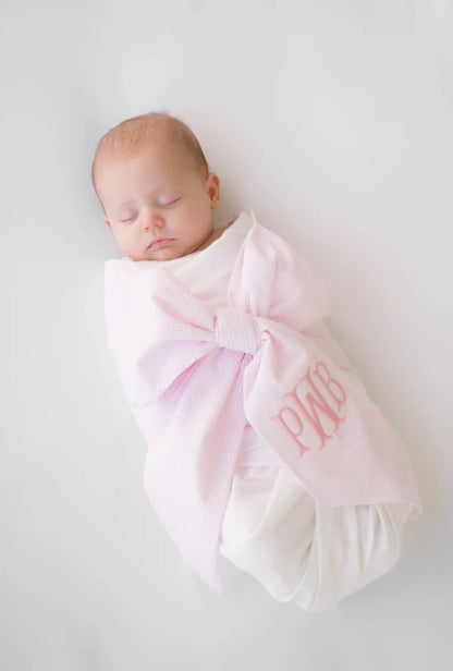 Bow Swaddle- Pink Savannah Seersucker