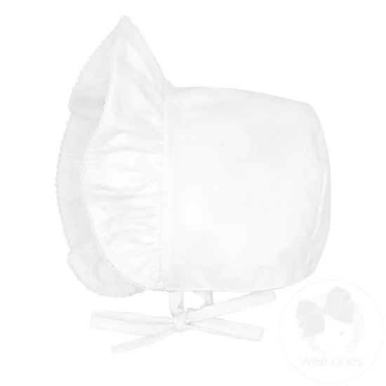 Ruffle Moonstitch Edge Baby Bonnet-White