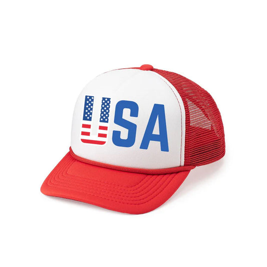 USA FLAG TRUCKER HAT - RED/WHITE