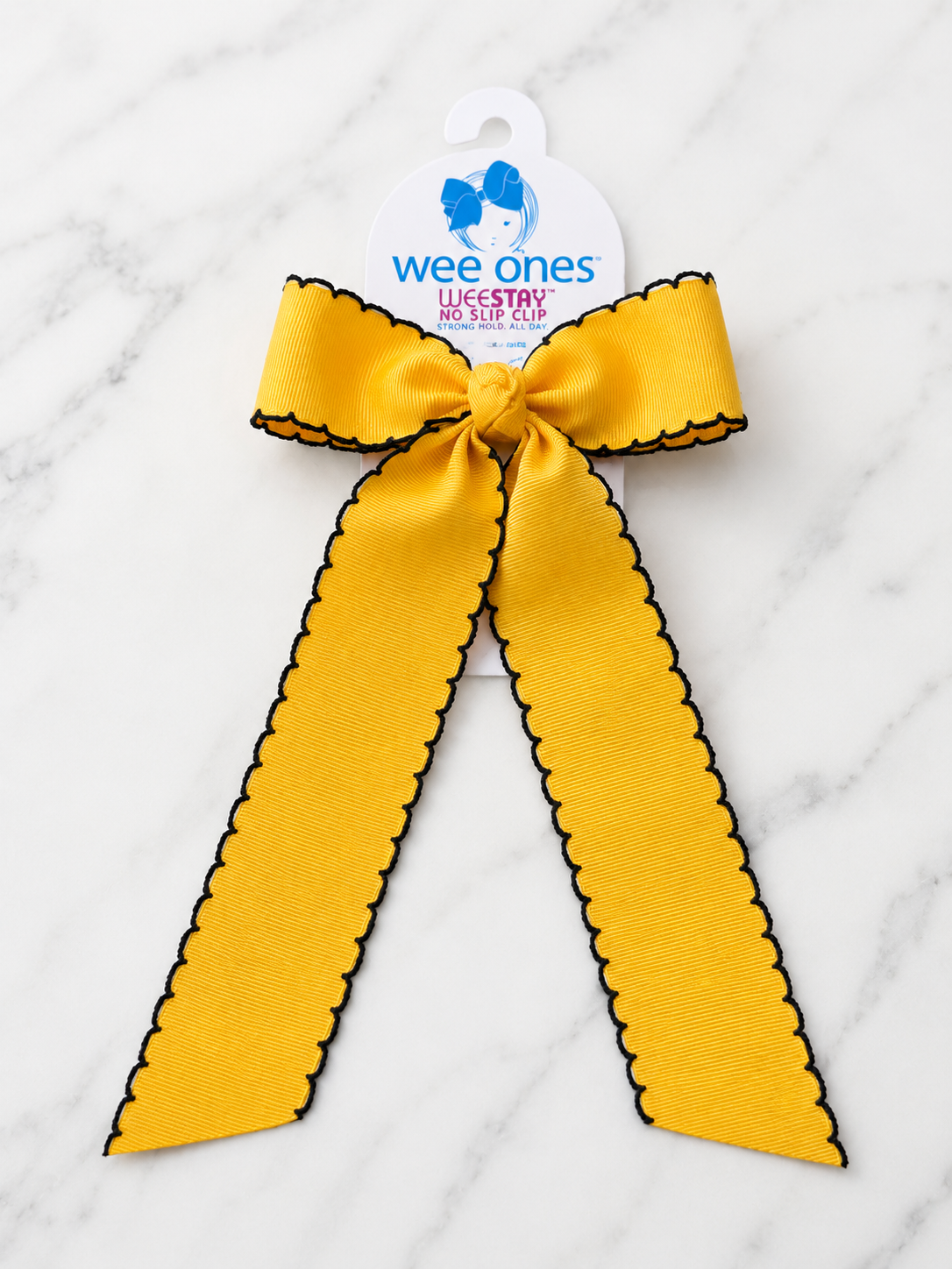 Medium Grosgrain Moonstitch Hair Bowtie with Knot Wrap and Streamer Tails