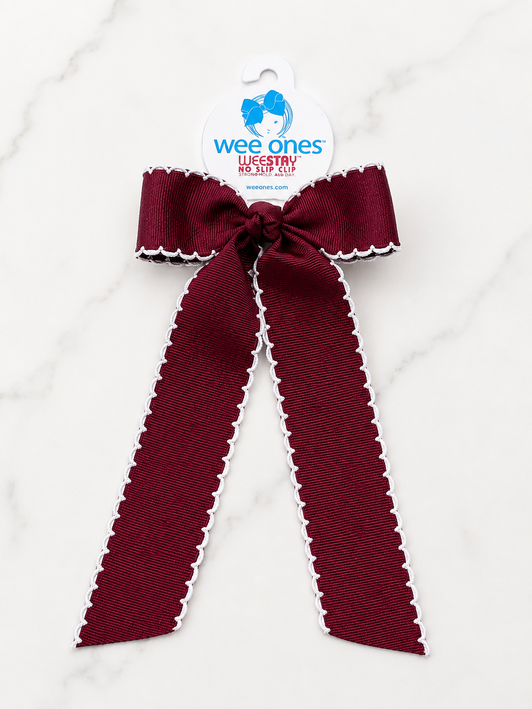 Medium Grosgrain Moonstitch Hair Bowtie with Knot Wrap and Streamer Tails