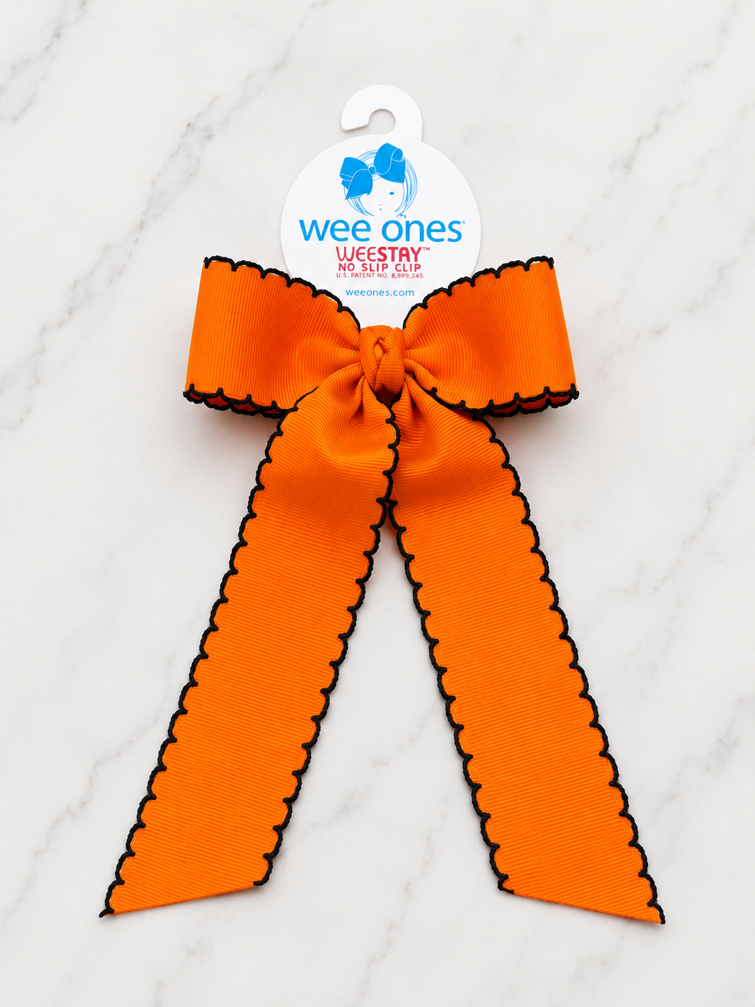 Medium Grosgrain Moonstitch Hair Bowtie with Knot Wrap and Streamer Tails