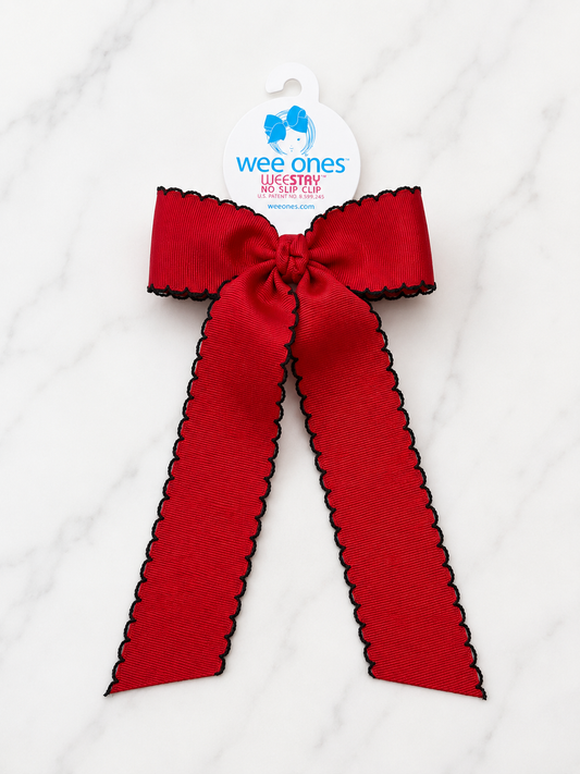 Medium Grosgrain Moonstitch Hair Bowtie with Knot Wrap and Streamer Tails