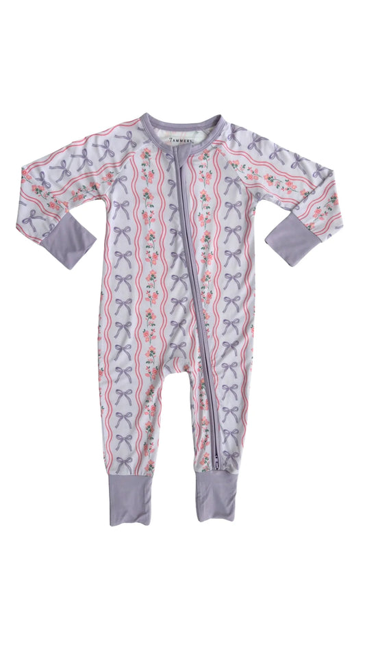 Purple Amelia Bow Zipper Romper