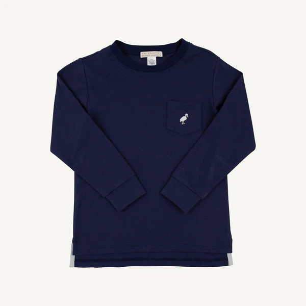 Long Sleeve Carter Crewneck - Nantucket Navy with Worth Avenue White Stork