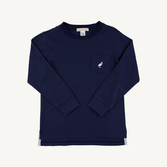 Long Sleeve Carter Crewneck - Nantucket Navy with Worth Avenue White Stork