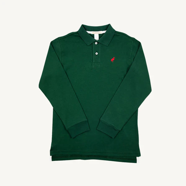 Long Sleeve Prim & Proper Polo- Grier Green with Richmond Red Stork