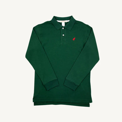 Long Sleeve Prim & Proper Polo- Grier Green with Richmond Red Stork