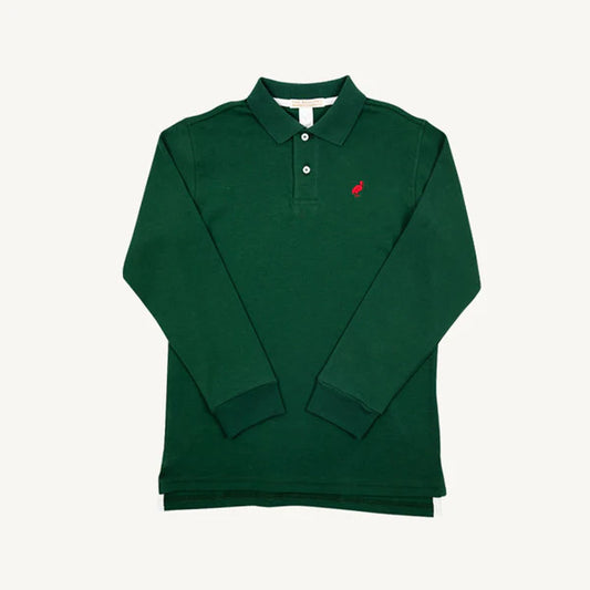 Long Sleeve Prim & Proper Polo- Grier Green with Richmond Red Stork