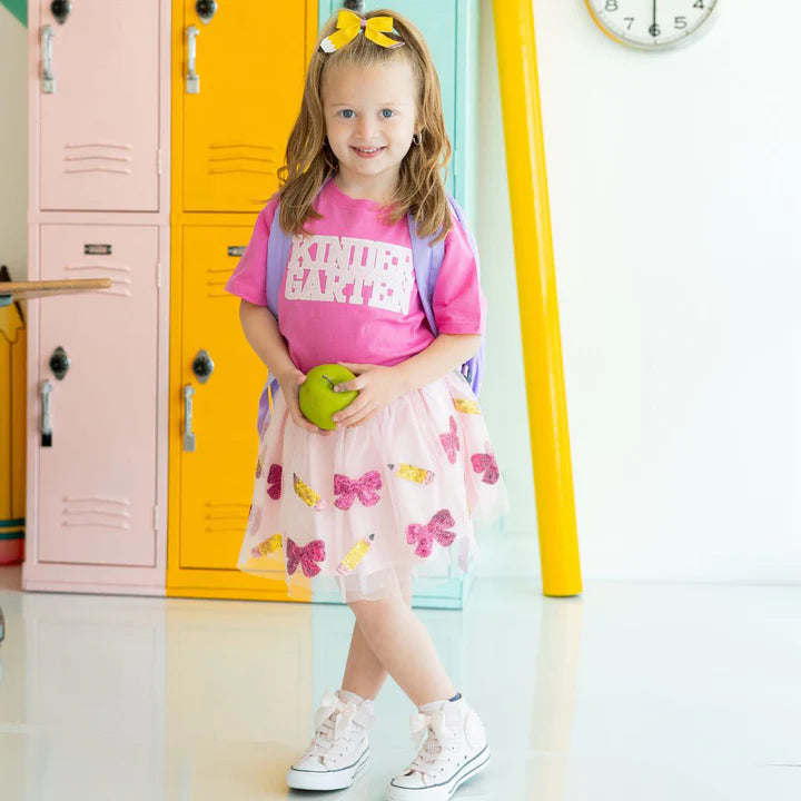Kindergarten Sequin Patch Short Sleeve T-Shirt
