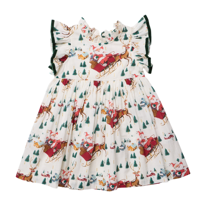 Girls Jennifer Dress - Santa Sleigh