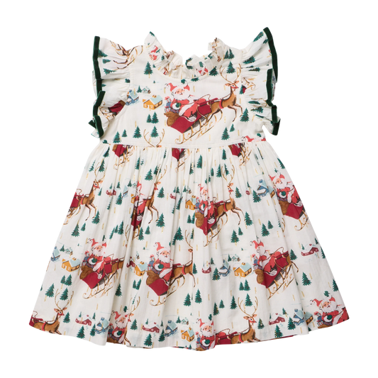 Girls Jennifer Dress - Santa Sleigh