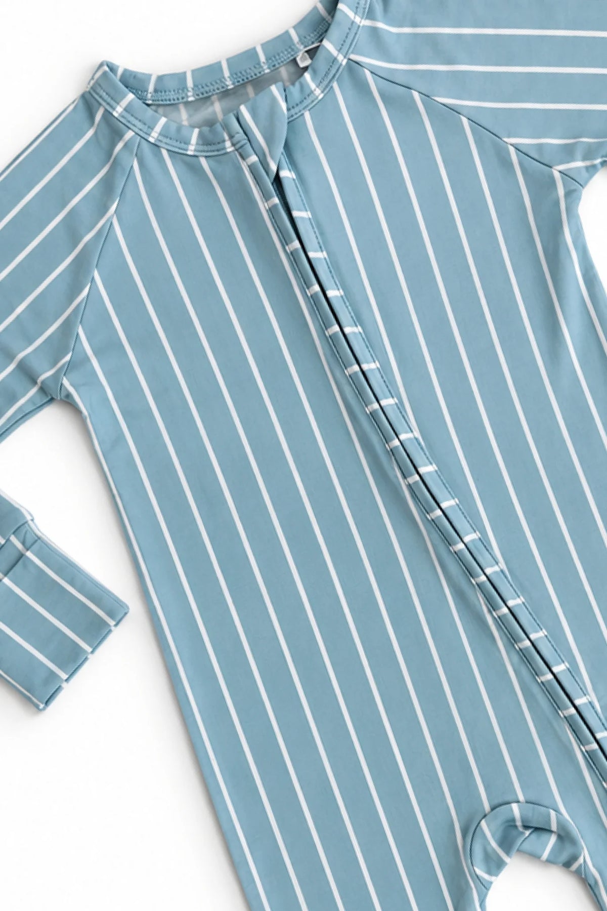 Powder Blue Stripe Zipper Romper