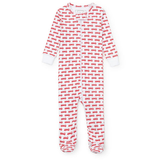 Parker Boys Pima Cotton Zipper Pajama- Fire Truck Red