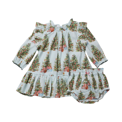 Baby Girls Harper Dress Set - Trees and Presents