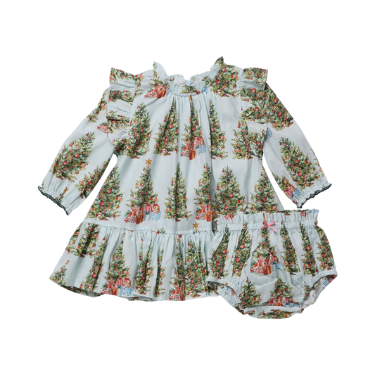 Baby Girls Harper Dress Set - Trees and Presents