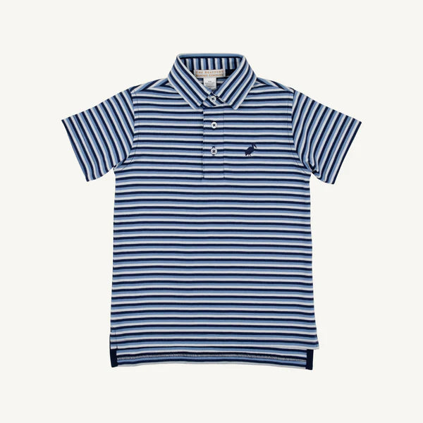 Prim & Proper Polo - Sumner County Stripe (Barbados Blue) with Nantucket Navy Stork