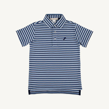 Prim & Proper Polo - Sumner County Stripe (Barbados Blue) with Nantucket Navy Stork
