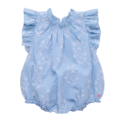 Baby Girls Harper Bubble- Blue Dewdrop Block Print