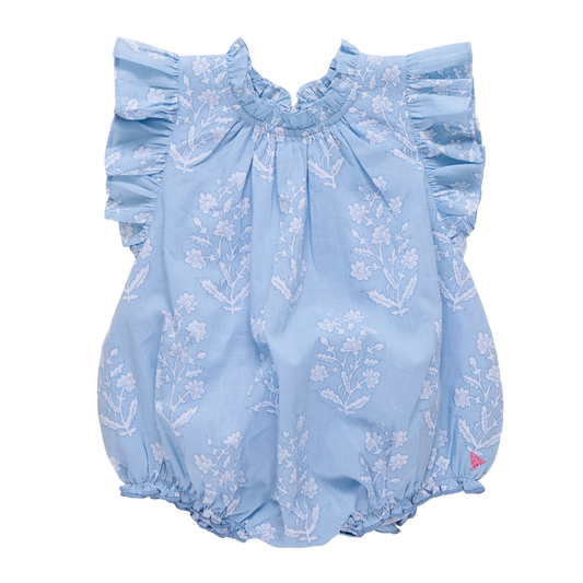 Baby Girls Harper Bubble- Blue Dewdrop Block Print