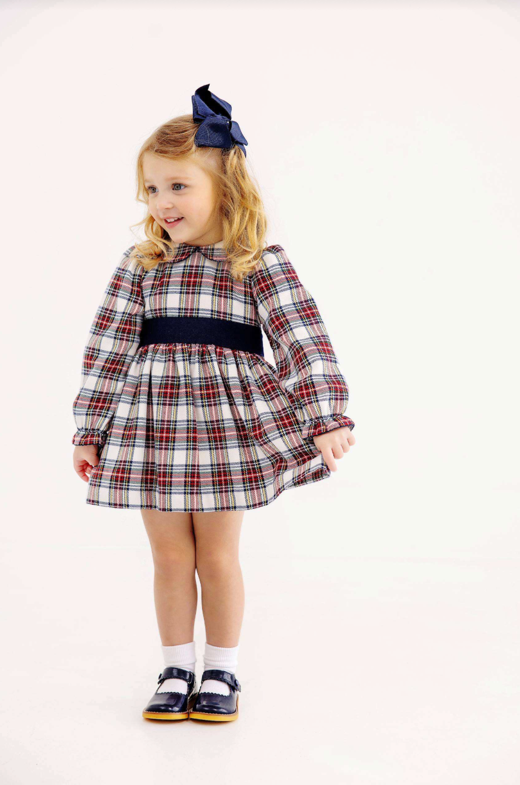 Long Sleeve Cindy Lou Sash Dress- Paris Pike Plaid