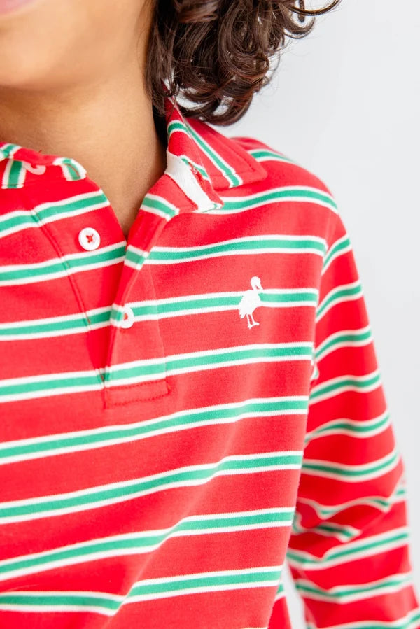 Long Sleeve Prim & Proper Polo - Richmond Red, Kiawah Kelly Green & Palmetto Pearl Stripe