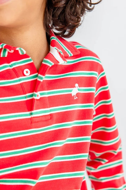Long Sleeve Prim & Proper Polo - Richmond Red, Kiawah Kelly Green & Palmetto Pearl Stripe