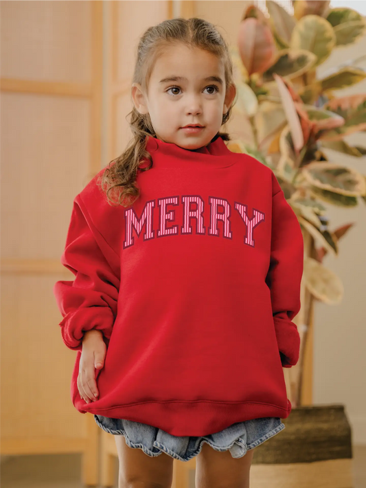 Children's Holiday Merry Stripe Red Mock Neck Sweatshirt