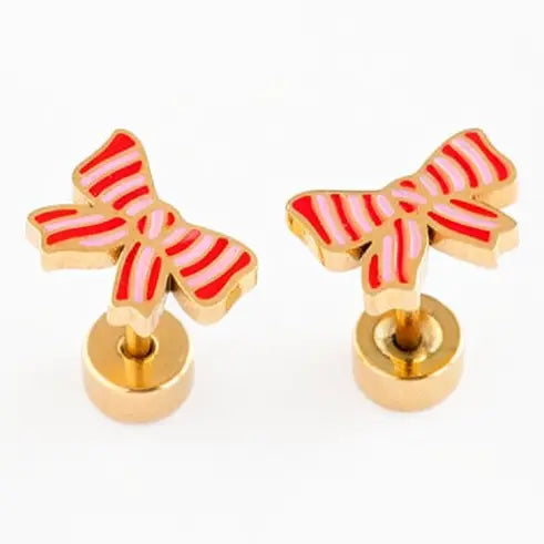 Striped Bow Stud Earrings