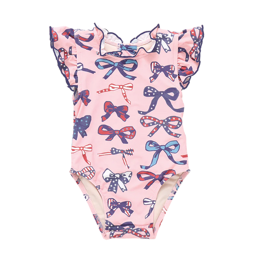 Baby Girls Jennifer Suit - Pink Patriotic Bows