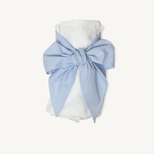Bow Swaddle- Breakers Blue Seersucker