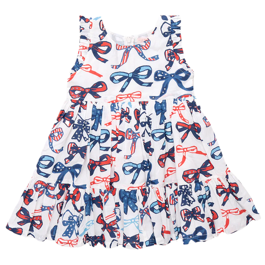 Girls Kelsey Dress - Red White and Bows