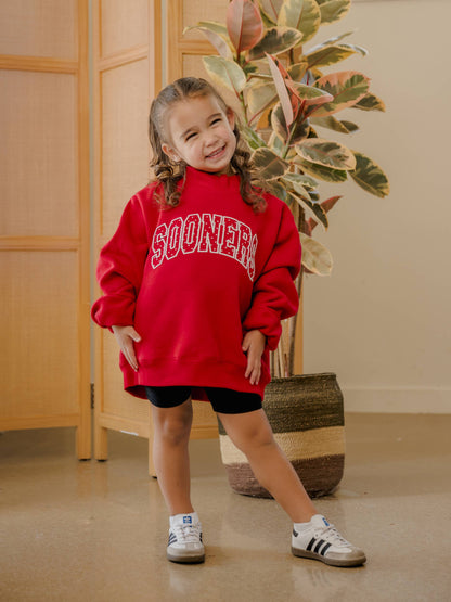 Children's OU Sooners Polka Dot Puff Mock Neck Sweatshirt