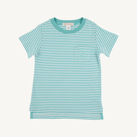 Carter Crewneck- Turks Teal Stripe with Turks Teal Stork