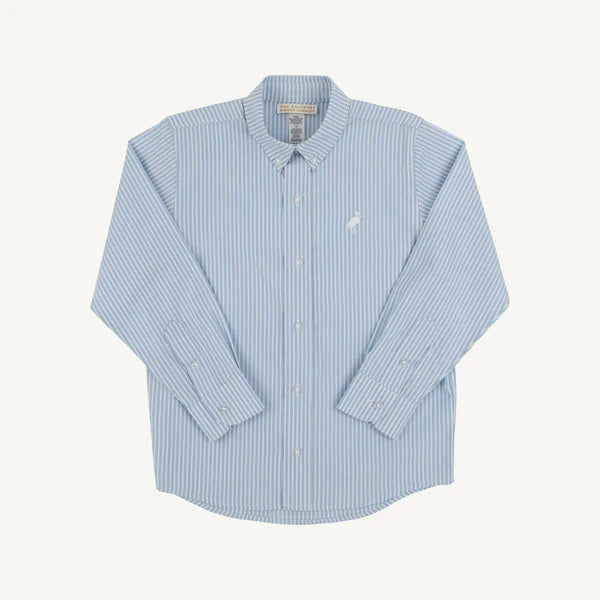 Dean's List Dress Shirt- Barrington Blue Tally Ticking Stripe