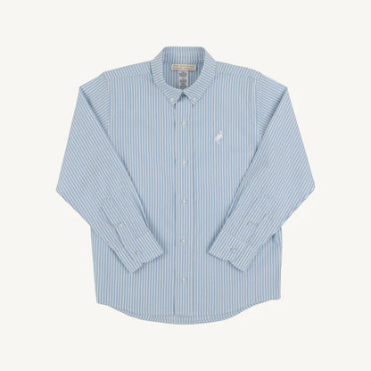 Dean's List Dress Shirt- Barrington Blue Tally Ticking Stripe