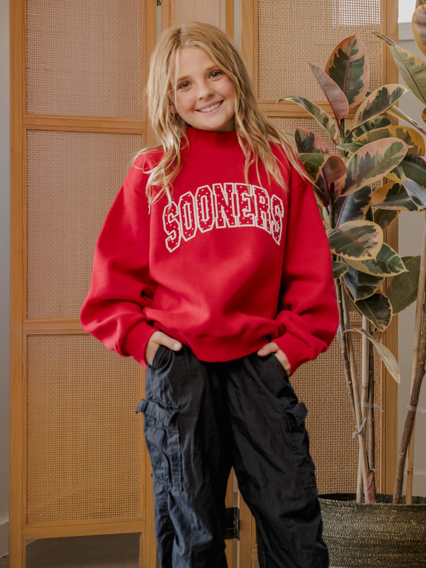 Children's OU Sooners Polka Dot Puff Mock Neck Sweatshirt