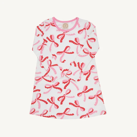 Long Sleeve Polly Play Dress - Bonnie Scot Bows with Hamptons Hot Pink