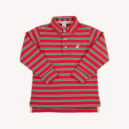 Long Sleeve Prim & Proper Polo - Richmond Red, Kiawah Kelly Green & Palmetto Pearl Stripe