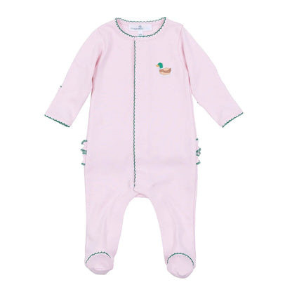 Mini Mallard Embroidered Ruffle Footie - Pink