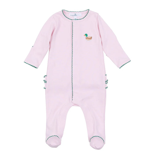 Mini Mallard Embroidered Ruffle Footie - Pink