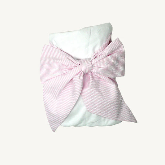 Bow Swaddle- Pink Savannah Seersucker