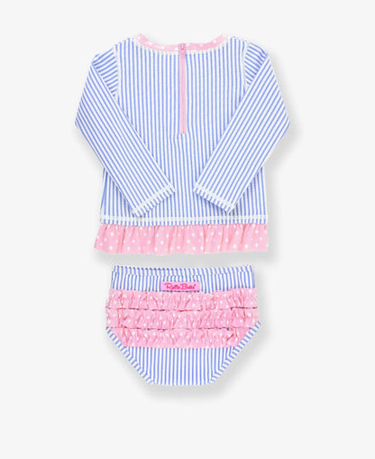 Seersucker Long Sleeve Rash Guard Bikini - Periwinkle Blue Seersucker