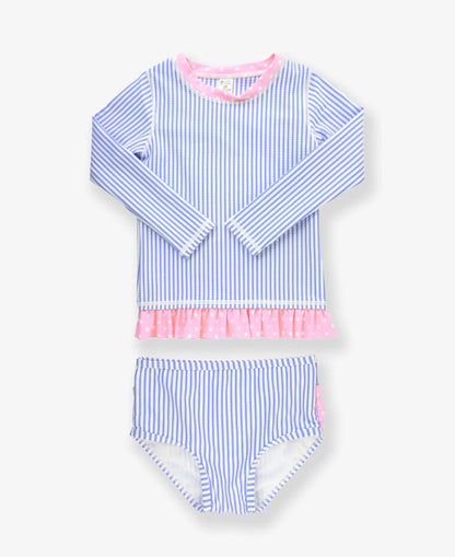 Seersucker Long Sleeve Rash Guard Bikini - Periwinkle Blue Seersucker