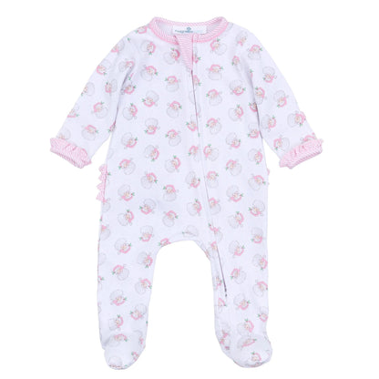 Santa Baby Print Ruffle Zip Footie - Pink